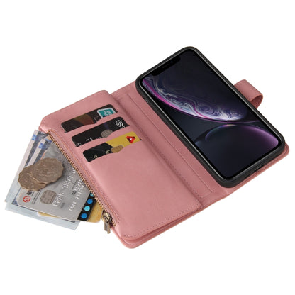 For iPhone XR Skin Feel PU + TPU Horizontal Flip Leather Case with Holder & 15 Cards Slot & Wallet & Zipper Pocket & Lanyard(Pink) - More iPhone Cases by buy2fix | Online Shopping UK | buy2fix