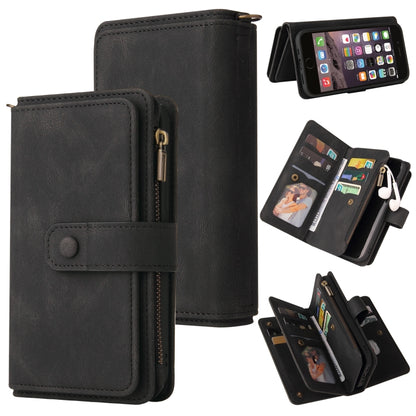 For iPhone SE 2022 / SE 2020 / 8 / 7 Skin Feel PU + TPU Horizontal Flip Leather Case with Holder & 15 Cards Slot & Wallet & Zipper Pocket & Lanyard(Black) - iPhone SE 2022 / 2020 / 8 / 7 Cases by buy2fix | Online Shopping UK | buy2fix