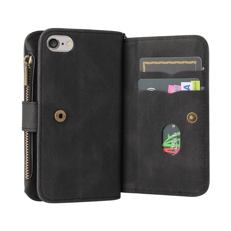 For iPhone SE 2022 / SE 2020 / 8 / 7 Skin Feel PU + TPU Horizontal Flip Leather Case with Holder & 15 Cards Slot & Wallet & Zipper Pocket & Lanyard(Black) - iPhone SE 2022 / 2020 / 8 / 7 Cases by buy2fix | Online Shopping UK | buy2fix