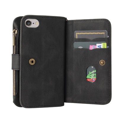 For iPhone SE 2022 / SE 2020 / 8 / 7 Skin Feel PU + TPU Horizontal Flip Leather Case with Holder & 15 Cards Slot & Wallet & Zipper Pocket & Lanyard(Black) - iPhone SE 2022 / 2020 / 8 / 7 Cases by buy2fix | Online Shopping UK | buy2fix