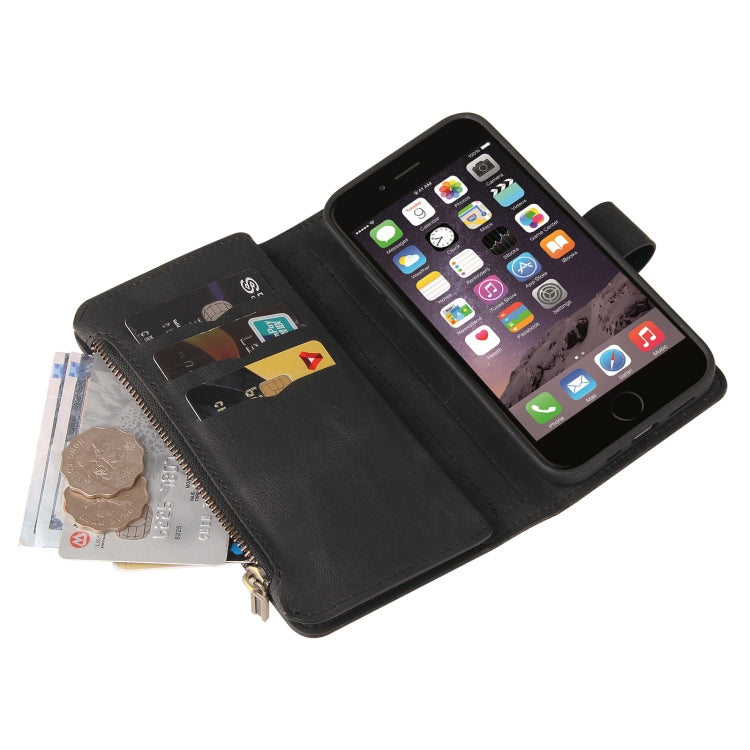 For iPhone SE 2022 / SE 2020 / 8 / 7 Skin Feel PU + TPU Horizontal Flip Leather Case with Holder & 15 Cards Slot & Wallet & Zipper Pocket & Lanyard(Black) - iPhone SE 2022 / 2020 / 8 / 7 Cases by buy2fix | Online Shopping UK | buy2fix