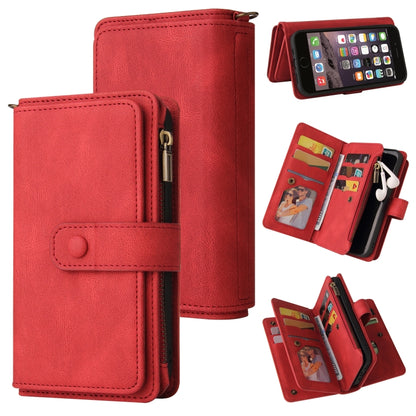 For iPhone SE 2022 / SE 2020 / 8 / 7 Skin Feel PU + TPU Horizontal Flip Leather Case with Holder & 15 Cards Slot & Wallet & Zipper Pocket & Lanyard(Red) - iPhone SE 2022 / 2020 / 8 / 7 Cases by buy2fix | Online Shopping UK | buy2fix