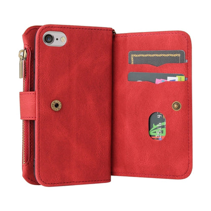 For iPhone SE 2022 / SE 2020 / 8 / 7 Skin Feel PU + TPU Horizontal Flip Leather Case with Holder & 15 Cards Slot & Wallet & Zipper Pocket & Lanyard(Red) - iPhone SE 2022 / 2020 / 8 / 7 Cases by buy2fix | Online Shopping UK | buy2fix