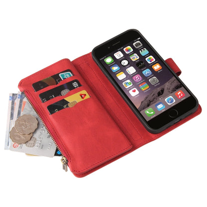 For iPhone SE 2022 / SE 2020 / 8 / 7 Skin Feel PU + TPU Horizontal Flip Leather Case with Holder & 15 Cards Slot & Wallet & Zipper Pocket & Lanyard(Red) - iPhone SE 2022 / 2020 / 8 / 7 Cases by buy2fix | Online Shopping UK | buy2fix