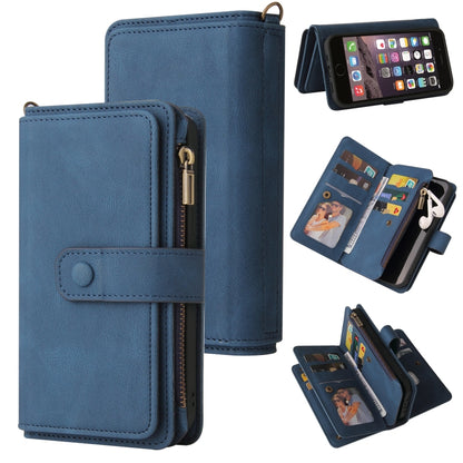 For iPhone SE 2022 / SE 2020 / 8 / 7 Skin Feel PU + TPU Horizontal Flip Leather Case with Holder & 15 Cards Slot & Wallet & Zipper Pocket & Lanyard(Blue) - iPhone SE 2022 / 2020 / 8 / 7 Cases by buy2fix | Online Shopping UK | buy2fix
