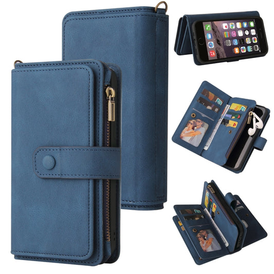 For iPhone SE 2022 / SE 2020 / 8 / 7 Skin Feel PU + TPU Horizontal Flip Leather Case with Holder & 15 Cards Slot & Wallet & Zipper Pocket & Lanyard(Blue) - iPhone SE 2022 / 2020 / 8 / 7 Cases by buy2fix | Online Shopping UK | buy2fix