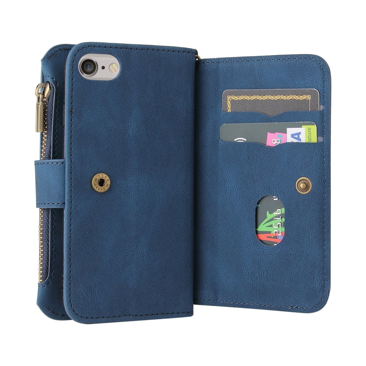 For iPhone SE 2022 / SE 2020 / 8 / 7 Skin Feel PU + TPU Horizontal Flip Leather Case with Holder & 15 Cards Slot & Wallet & Zipper Pocket & Lanyard(Blue) - iPhone SE 2022 / 2020 / 8 / 7 Cases by buy2fix | Online Shopping UK | buy2fix