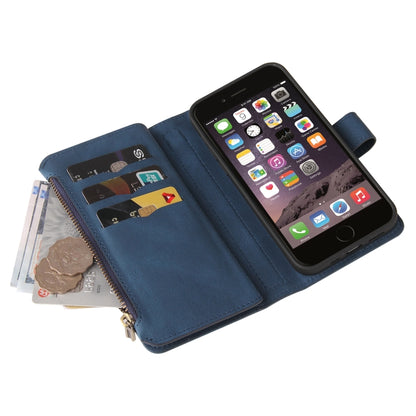 For iPhone SE 2022 / SE 2020 / 8 / 7 Skin Feel PU + TPU Horizontal Flip Leather Case with Holder & 15 Cards Slot & Wallet & Zipper Pocket & Lanyard(Blue) - iPhone SE 2022 / 2020 / 8 / 7 Cases by buy2fix | Online Shopping UK | buy2fix