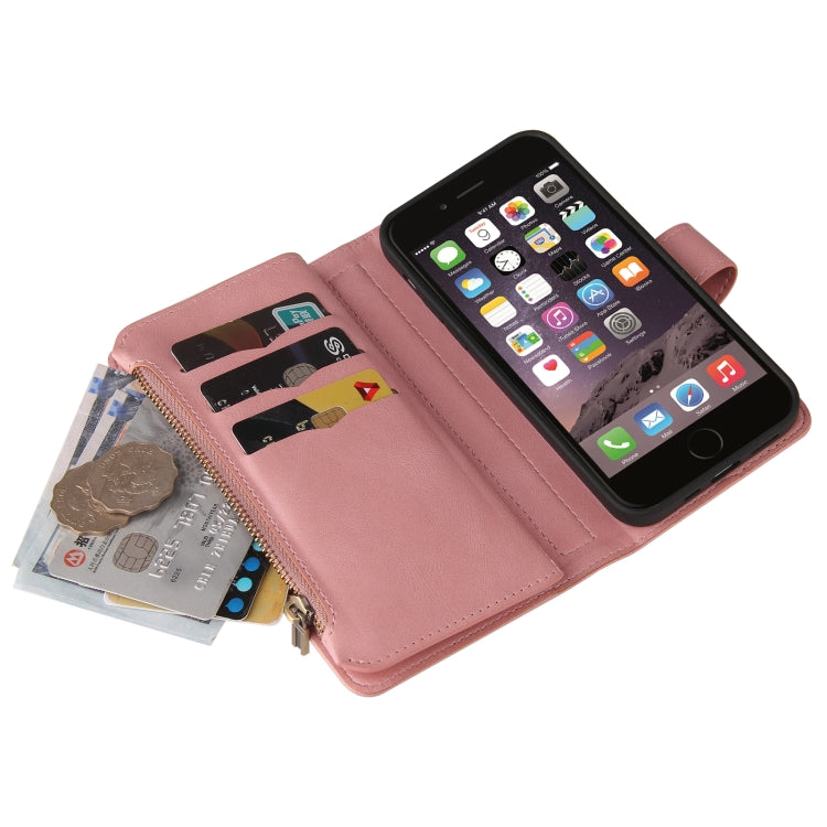 For iPhone SE 2022 / SE 2020 / 8 / 7 Skin Feel PU + TPU Horizontal Flip Leather Case with Holder & 15 Cards Slot & Wallet & Zipper Pocket & Lanyard(Pink) - iPhone SE 2022 / 2020 / 8 / 7 Cases by buy2fix | Online Shopping UK | buy2fix