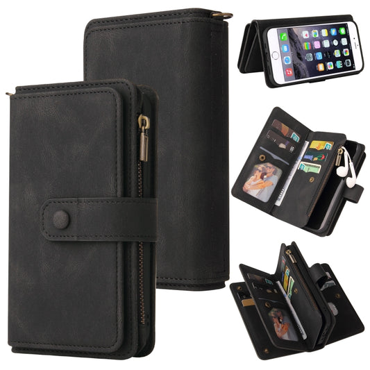 Skin Feel PU + TPU Horizontal Flip Leather Case with Holder & 15 Cards Slot & Wallet & Zipper Pocket & Lanyard For iPhone 8 Plus & 7 Plus(Black) - More iPhone Cases by buy2fix | Online Shopping UK | buy2fix