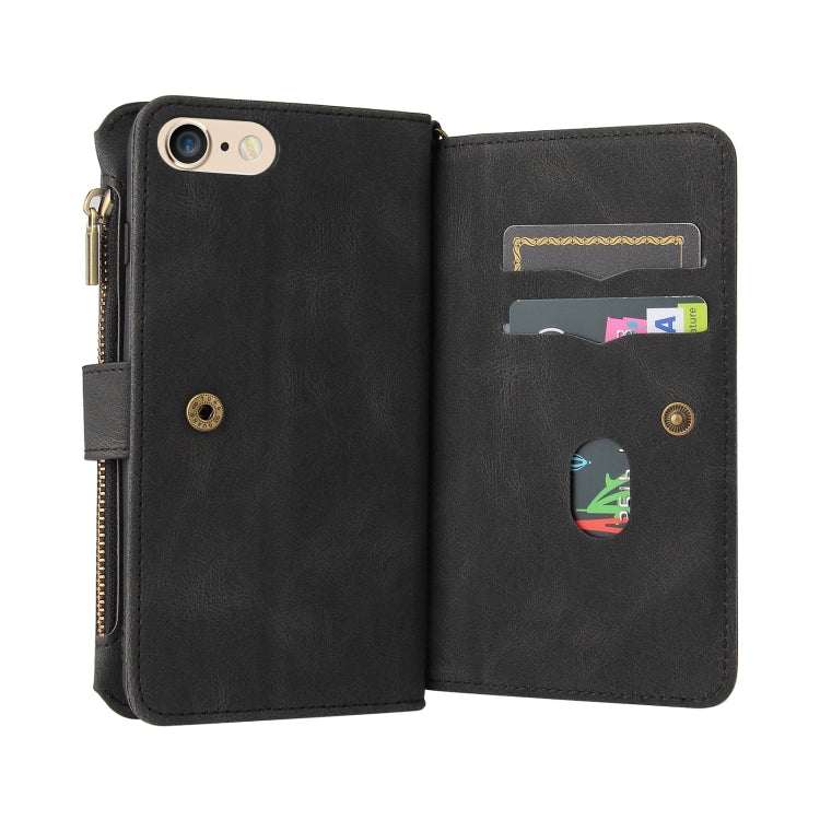 Skin Feel PU + TPU Horizontal Flip Leather Case with Holder & 15 Cards Slot & Wallet & Zipper Pocket & Lanyard For iPhone 8 Plus & 7 Plus(Black) - More iPhone Cases by buy2fix | Online Shopping UK | buy2fix