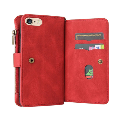 Skin Feel PU + TPU Horizontal Flip Leather Case with Holder & 15 Cards Slot & Wallet & Zipper Pocket & Lanyard For iPhone 8 Plus & 7 Plus(Red) - More iPhone Cases by buy2fix | Online Shopping UK | buy2fix