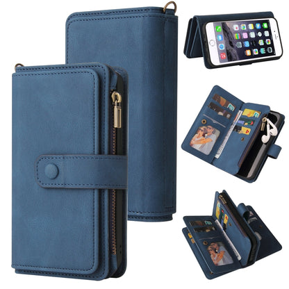 Skin Feel PU + TPU Horizontal Flip Leather Case with Holder & 15 Cards Slot & Wallet & Zipper Pocket & Lanyard For iPhone 8 Plus & 7 Plus(Blue) - More iPhone Cases by buy2fix | Online Shopping UK | buy2fix