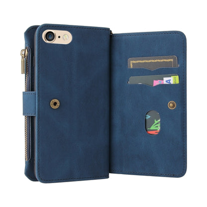 Skin Feel PU + TPU Horizontal Flip Leather Case with Holder & 15 Cards Slot & Wallet & Zipper Pocket & Lanyard For iPhone 8 Plus & 7 Plus(Blue) - More iPhone Cases by buy2fix | Online Shopping UK | buy2fix