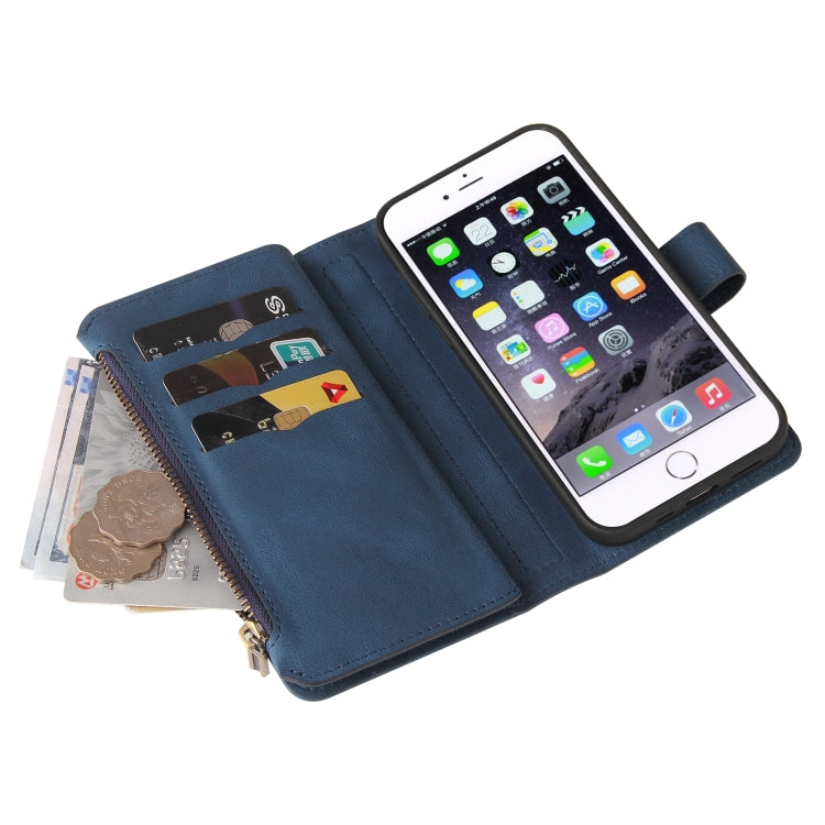 Skin Feel PU + TPU Horizontal Flip Leather Case with Holder & 15 Cards Slot & Wallet & Zipper Pocket & Lanyard For iPhone 8 Plus & 7 Plus(Blue) - More iPhone Cases by buy2fix | Online Shopping UK | buy2fix