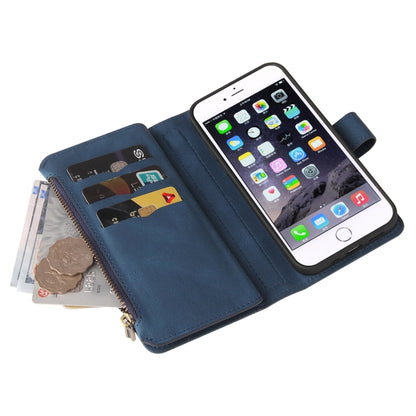 Skin Feel PU + TPU Horizontal Flip Leather Case with Holder & 15 Cards Slot & Wallet & Zipper Pocket & Lanyard For iPhone 8 Plus & 7 Plus(Blue) - More iPhone Cases by buy2fix | Online Shopping UK | buy2fix