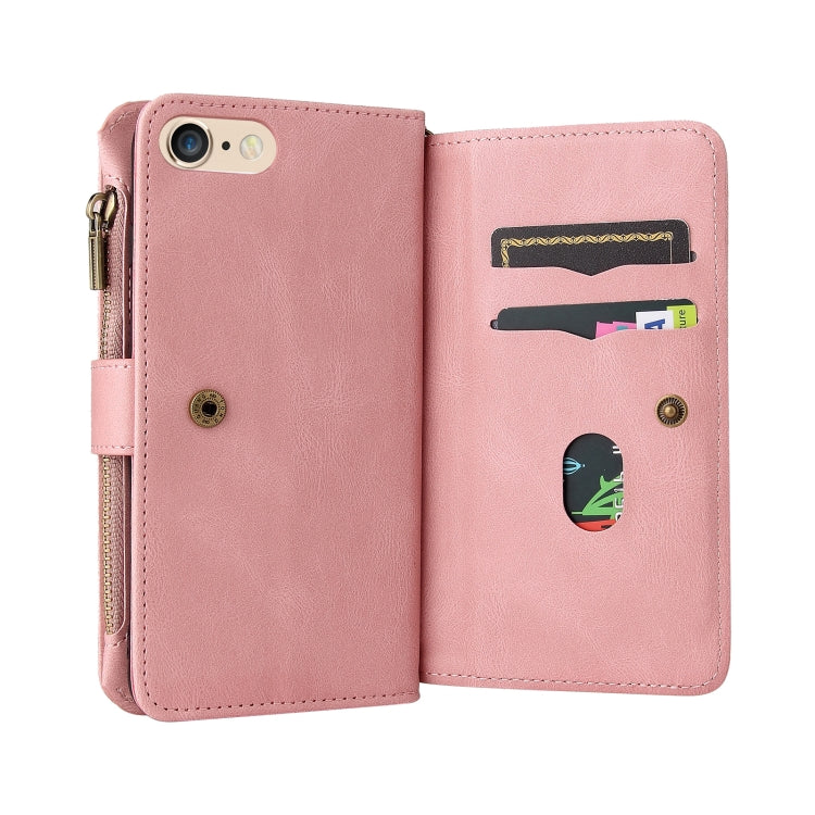 Skin Feel PU + TPU Horizontal Flip Leather Case with Holder & 15 Cards Slot & Wallet & Zipper Pocket & Lanyard For iPhone 8 Plus & 7 Plus(Pink) - More iPhone Cases by buy2fix | Online Shopping UK | buy2fix