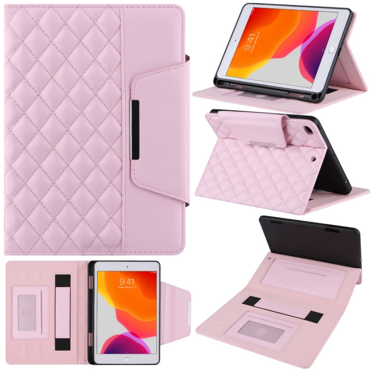 Checkered Pattern Horizontal Flip Leather Case with Holder & Card Slots & Hand Strap For iPad mini 5 / 4(Pink) - iPad mini (2019) / mini 5 Cases by buy2fix | Online Shopping UK | buy2fix