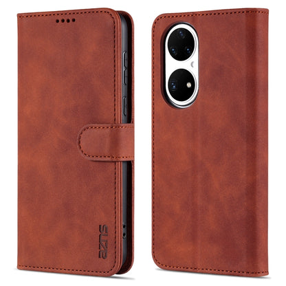 For Huawei P50 AZNS Skin Feel Calf Texture Horizontal Flip Leather Case with Card Slots & Holder & Wallet(Brown) - Huawei Cases by AZNS | Online Shopping UK | buy2fix