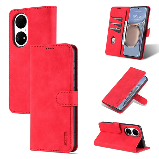 For Huawei P50 Pro AZNS Skin Feel Calf Texture Horizontal Flip Leather Case with Card Slots & Holder & Wallet(Red) - Huawei Cases by AZNS | Online Shopping UK | buy2fix