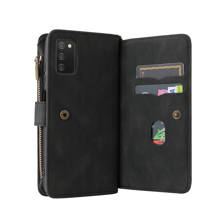 For Samsung Galaxy A03s Skin Feel PU + TPU Horizontal Flip Leather Case with Holder & 15 Cards Slot & Wallet & Zipper Pocket & Lanyard(Black) by buy2fix