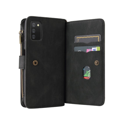 For Samsung Galaxy A03s Skin Feel PU + TPU Horizontal Flip Leather Case with Holder & 15 Cards Slot & Wallet & Zipper Pocket & Lanyard(Black) by buy2fix
