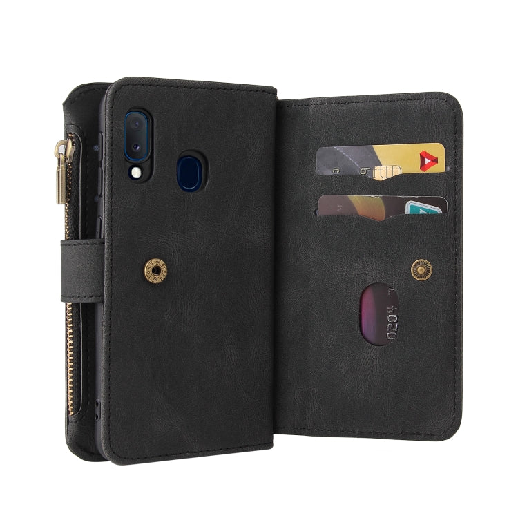 For Samsung Galaxy A20e Skin Feel PU + TPU Horizontal Flip Leather Case with Holder & 15 Cards Slot & Wallet & Zipper Pocket & Lanyard(Black) by buy2fix