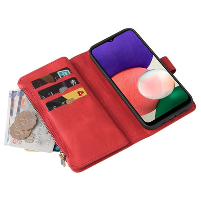 For Samsung Galaxy A22 5G Skin Feel PU + TPU Horizontal Flip Leather Case with Holder & 15 Cards Slot & Wallet & Zipper Pocket & Lanyard(Red) by buy2fix