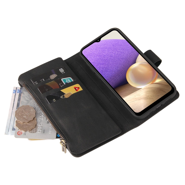 For Samsung Galaxy A32 4G Skin Feel PU + TPU Horizontal Flip Leather Case with Holder & 15 Cards Slot & Wallet & Zipper Pocket & Lanyard(Black) by buy2fix
