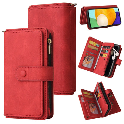 For Samsung Galaxy A52 5G / 4G Skin Feel PU + TPU Horizontal Flip Leather Case with Holder & 15 Cards Slot & Wallet & Zipper Pocket & Lanyard(Red) by buy2fix