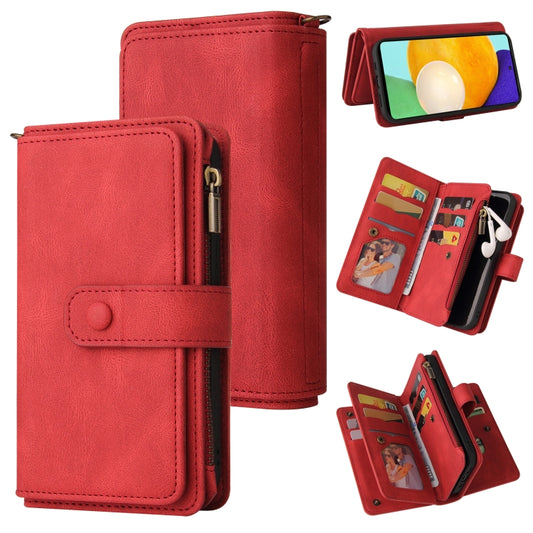 For Samsung Galaxy A52 5G / 4G Skin Feel PU + TPU Horizontal Flip Leather Case with Holder & 15 Cards Slot & Wallet & Zipper Pocket & Lanyard(Red) by buy2fix