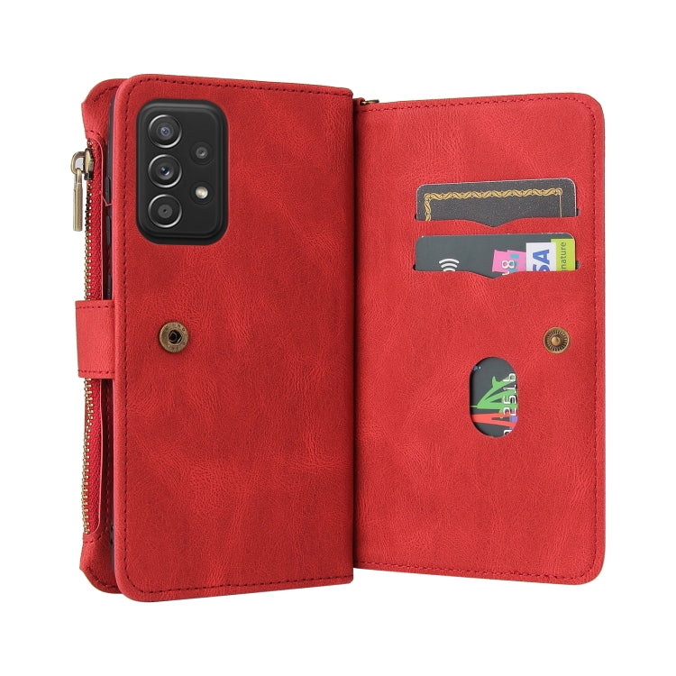 For Samsung Galaxy A52 5G / 4G Skin Feel PU + TPU Horizontal Flip Leather Case with Holder & 15 Cards Slot & Wallet & Zipper Pocket & Lanyard(Red) by buy2fix
