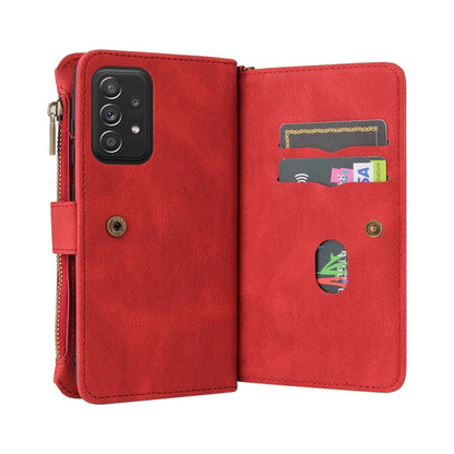 For Samsung Galaxy A52 5G / 4G Skin Feel PU + TPU Horizontal Flip Leather Case with Holder & 15 Cards Slot & Wallet & Zipper Pocket & Lanyard(Red) by buy2fix