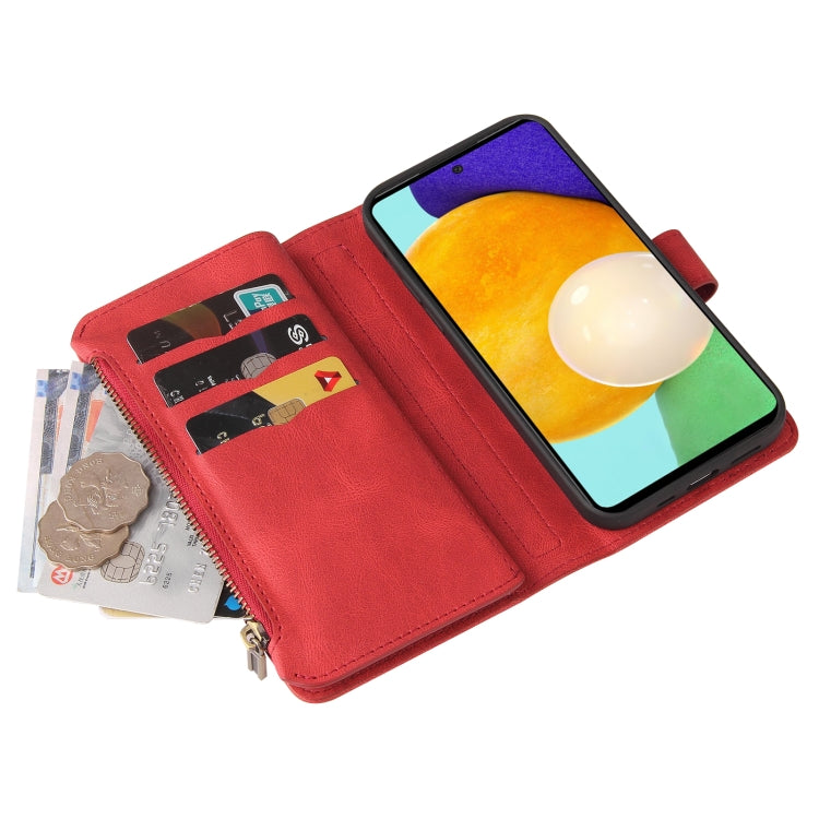 For Samsung Galaxy A52 5G / 4G Skin Feel PU + TPU Horizontal Flip Leather Case with Holder & 15 Cards Slot & Wallet & Zipper Pocket & Lanyard(Red) by buy2fix