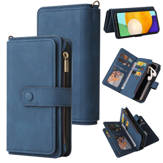 For Samsung Galaxy A52 5G / 4G Skin Feel PU + TPU Horizontal Flip Leather Case with Holder & 15 Cards Slot & Wallet & Zipper Pocket & Lanyard(Blue)