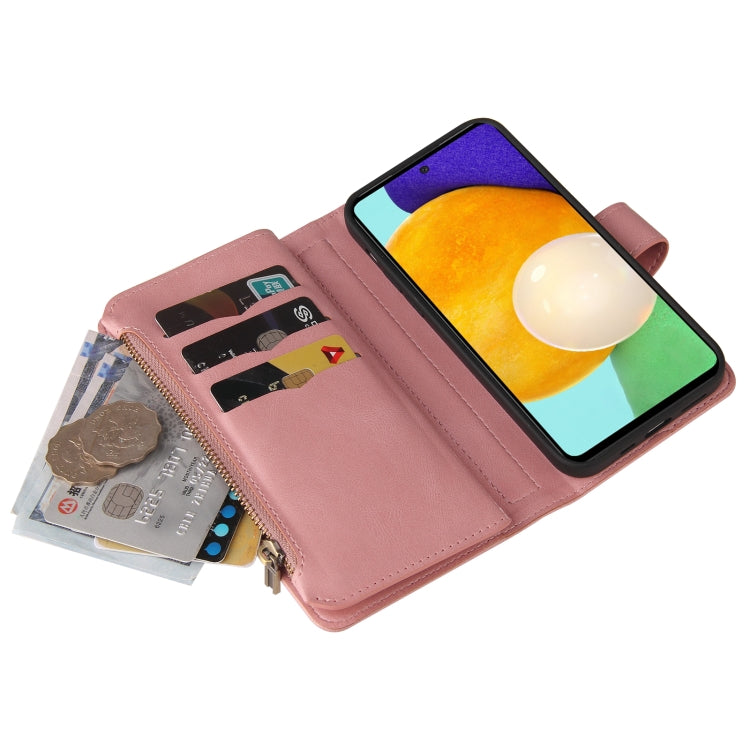 For Samsung Galaxy A52 5G / 4G Skin Feel PU + TPU Horizontal Flip Leather Case with Holder & 15 Cards Slot & Wallet & Zipper Pocket & Lanyard(Pink) by buy2fix