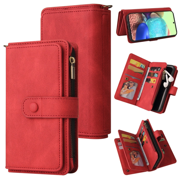 For Samsung Galaxy A71 4G Skin Feel PU + TPU Horizontal Flip Leather Case with Holder & 15 Cards Slot & Wallet & Zipper Pocket & Lanyard(Red) by buy2fix