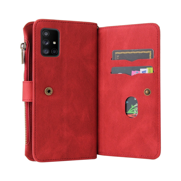 For Samsung Galaxy A71 4G Skin Feel PU + TPU Horizontal Flip Leather Case with Holder & 15 Cards Slot & Wallet & Zipper Pocket & Lanyard(Red) by buy2fix
