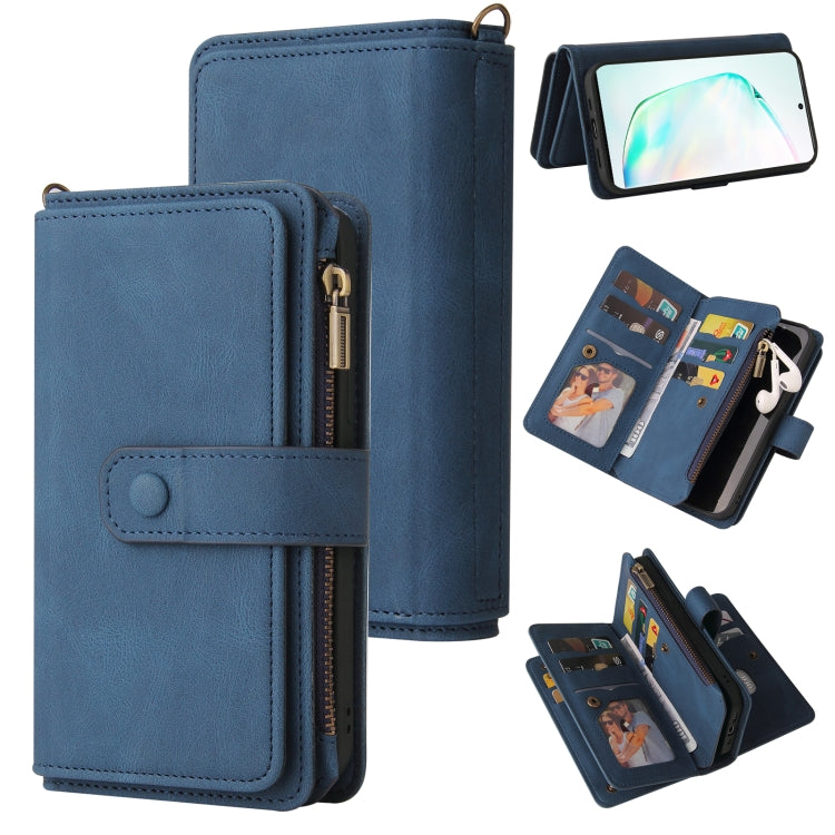 For Samsung Galaxy Note10+ Skin Feel PU + TPU Horizontal Flip Leather Case with Holder & 15 Cards Slot & Wallet & Zipper Pocket & Lanyard(Blue) by buy2fix