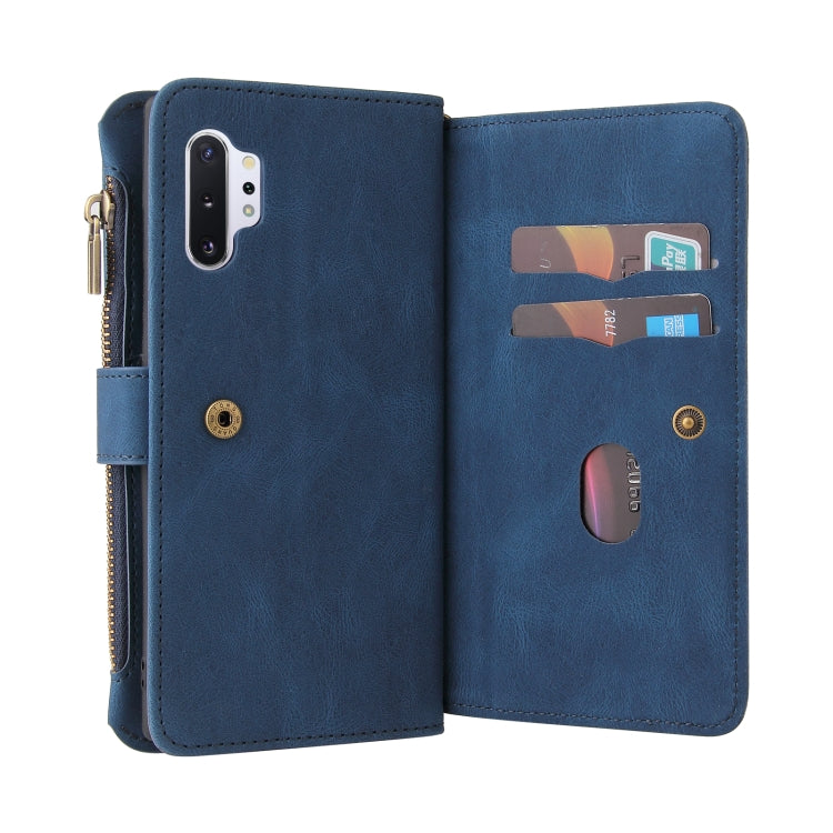 For Samsung Galaxy Note10+ Skin Feel PU + TPU Horizontal Flip Leather Case with Holder & 15 Cards Slot & Wallet & Zipper Pocket & Lanyard(Blue) by buy2fix