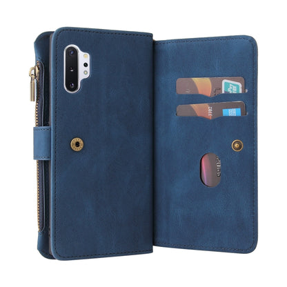 For Samsung Galaxy Note10+ Skin Feel PU + TPU Horizontal Flip Leather Case with Holder & 15 Cards Slot & Wallet & Zipper Pocket & Lanyard(Blue) by buy2fix