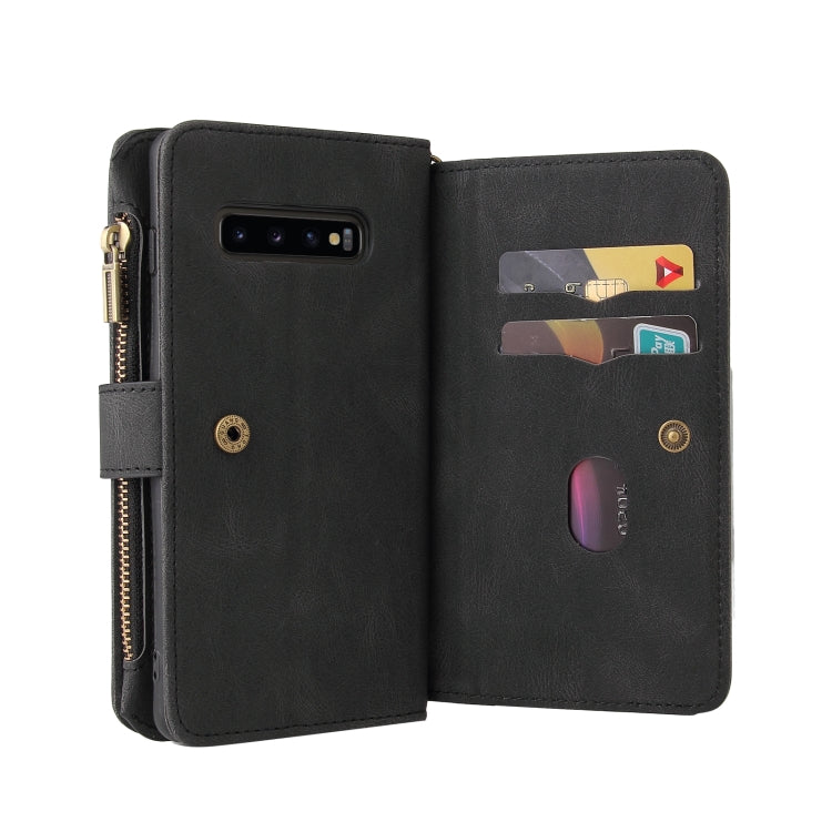 For Samsung Galaxy S10+ Skin Feel PU + TPU Horizontal Flip Leather Case with Holder & 15 Cards Slot & Wallet & Zipper Pocket & Lanyard(Black) by buy2fix