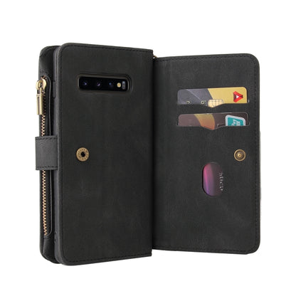 For Samsung Galaxy S10+ Skin Feel PU + TPU Horizontal Flip Leather Case with Holder & 15 Cards Slot & Wallet & Zipper Pocket & Lanyard(Black) by buy2fix