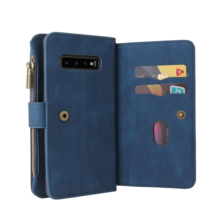 For Samsung Galaxy S10+ Skin Feel PU + TPU Horizontal Flip Leather Case with Holder & 15 Cards Slot & Wallet & Zipper Pocket & Lanyard(Blue) by buy2fix