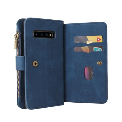 For Samsung Galaxy S10+ Skin Feel PU + TPU Horizontal Flip Leather Case with Holder & 15 Cards Slot & Wallet & Zipper Pocket & Lanyard(Blue) by buy2fix