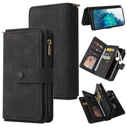 For Samsung Galaxy S20 FE Skin Feel PU + TPU Horizontal Flip Leather Case with Holder & 15 Cards Slot & Wallet & Zipper Pocket & Lanyard(Black)