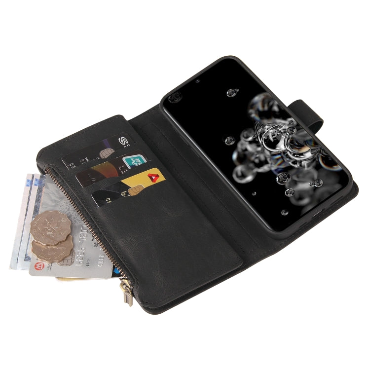 For Samsung Galaxy S20 Ultra Skin Feel PU + TPU Horizontal Flip Leather Case with Holder & 15 Cards Slot & Wallet & Zipper Pocket & Lanyard(Black) by buy2fix