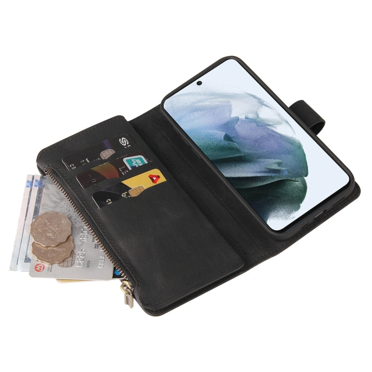 For Samsung Galaxy S21 FE 5G Skin Feel PU + TPU Horizontal Flip Leather Case with Holder & 15 Cards Slot & Wallet & Zipper Pocket & Lanyard(Black) by buy2fix