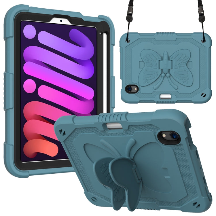 For iPad mini 6 / mini 2024 Pure Color PC + Silicone Anti-drop Protective Tablet Case with Butterfly Shape Holder & Pen Slot(Dark Green) - iPad mini 6 Cases by buy2fix | Online Shopping UK | buy2fix