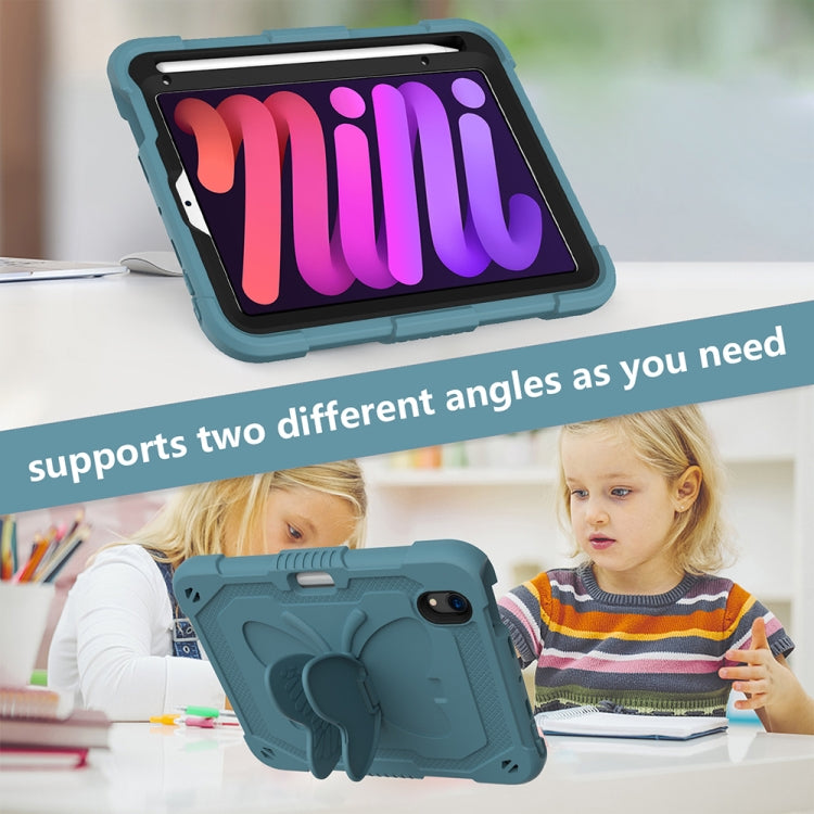 For iPad mini 6 / mini 2024 Pure Color PC + Silicone Anti-drop Protective Tablet Case with Butterfly Shape Holder & Pen Slot(Dark Green) - iPad mini 6 Cases by buy2fix | Online Shopping UK | buy2fix